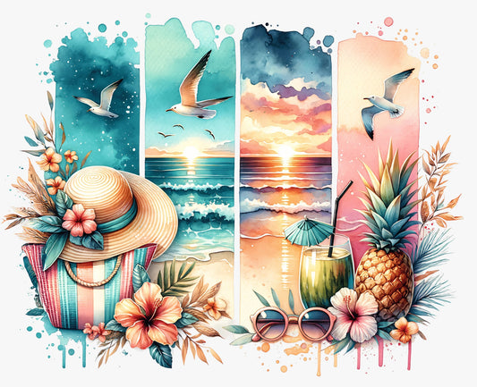 Bügelbild, Streifen, Sommer, Strand, Meer, bunt, Sonnenschein, gestreift