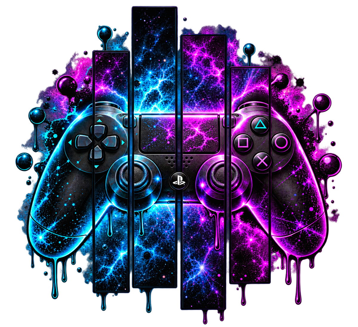 Bügelbild Gamer, Controller, Zocker, neon, bunt, Headset, cool #3