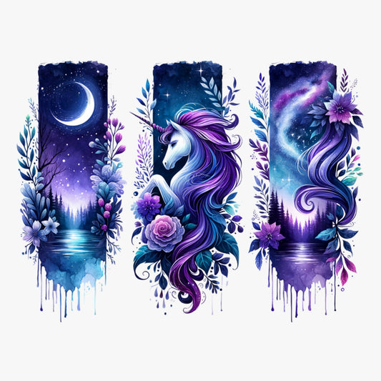 Bügelbild, Streifen, Einhorn, lila, Blumen, gestreift, Mond