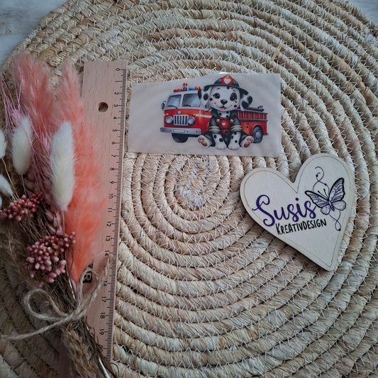 Bügelbild, Feuerwehr mit Hund, reflektierend