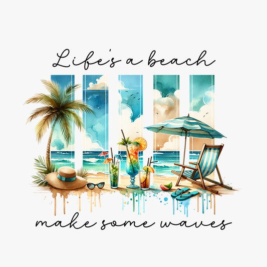 Bügelbild, Streifen, Strand, Meer, Palmen, Sonnenschirm, gestreift