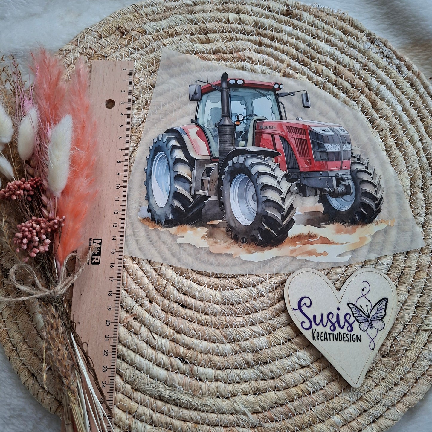 Bügelbild, Traktor, rot, GlowInTheDark