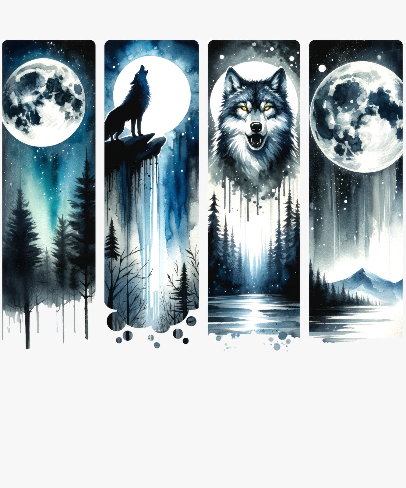 Bügelbild, Streifen, Nacht, Wolf, Mond, blau, schwarz, weiß, gestreift