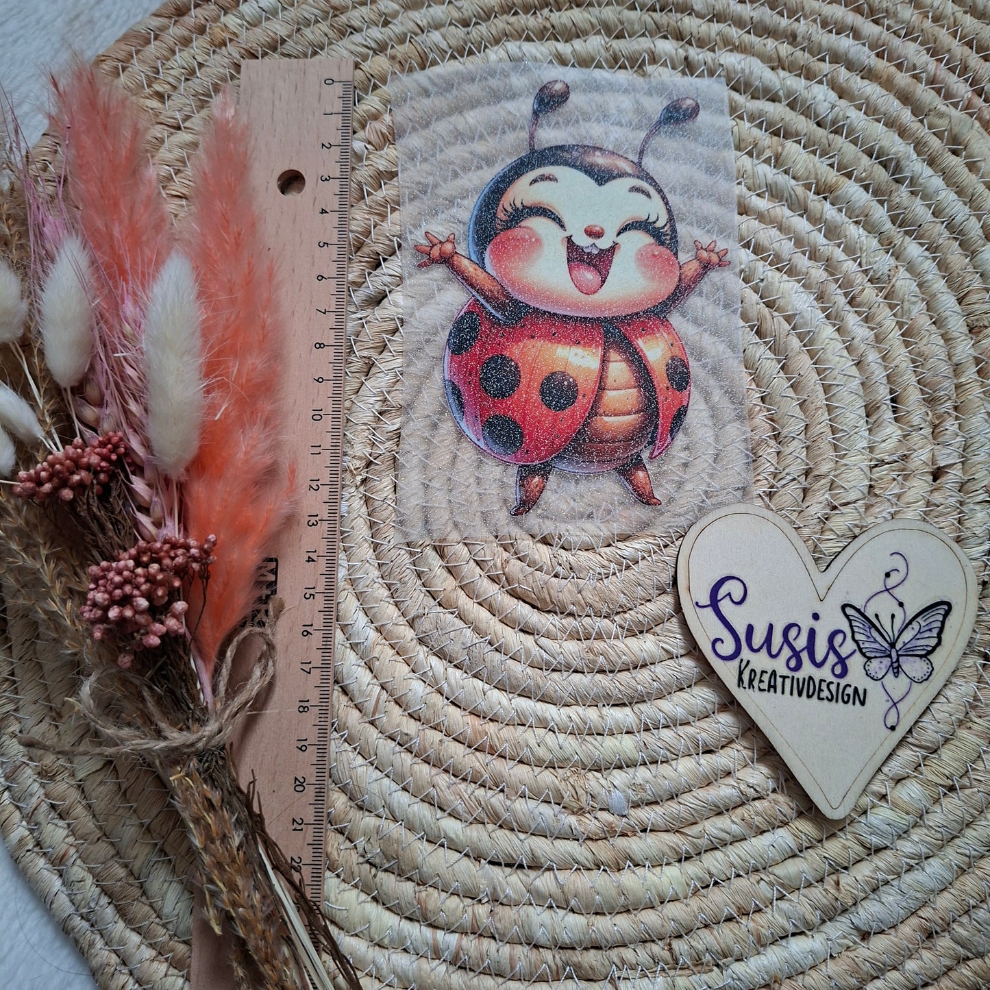 Bügelbild, Glitzer, Marienkäfer, fröhlich