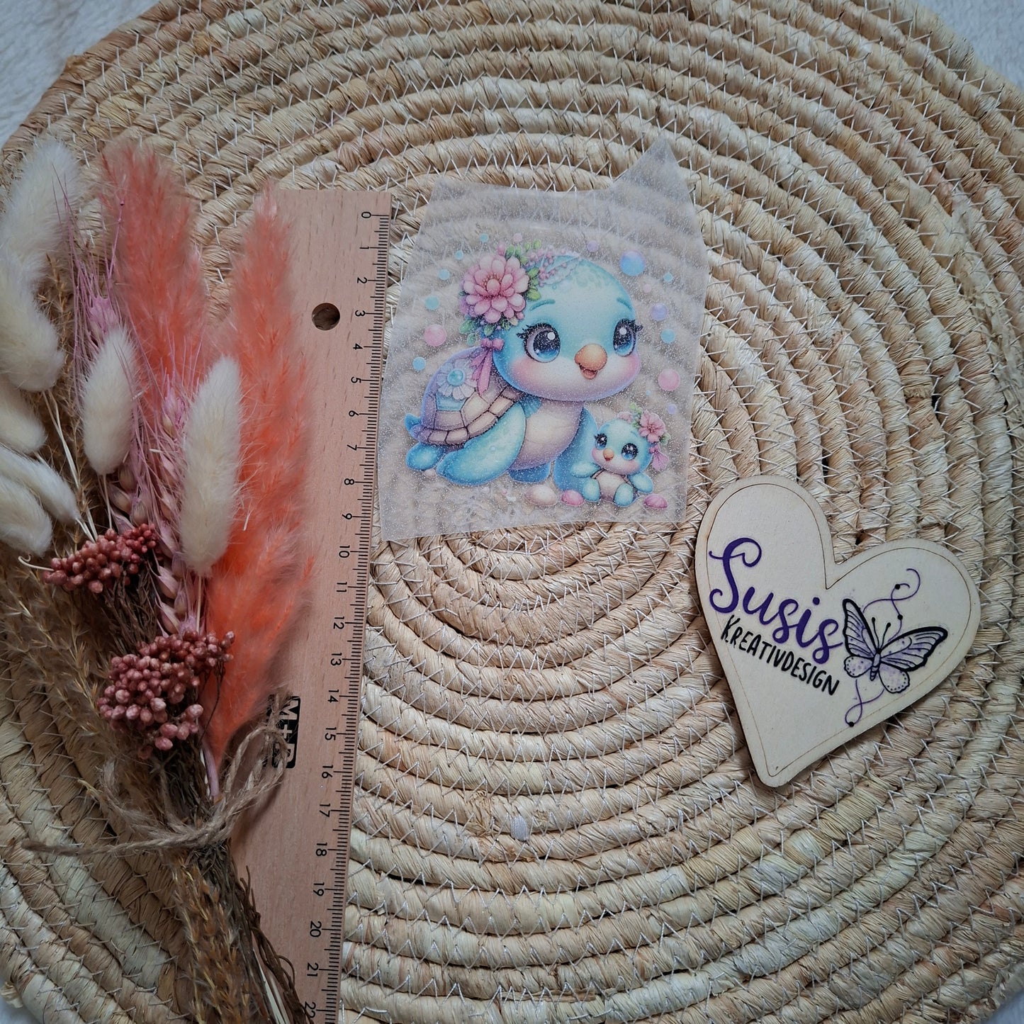 Bügelbild, Glitzer, Schildkröte mit Kind