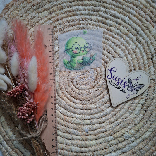 Bügelbild, Glitzer, Raupe, lesen