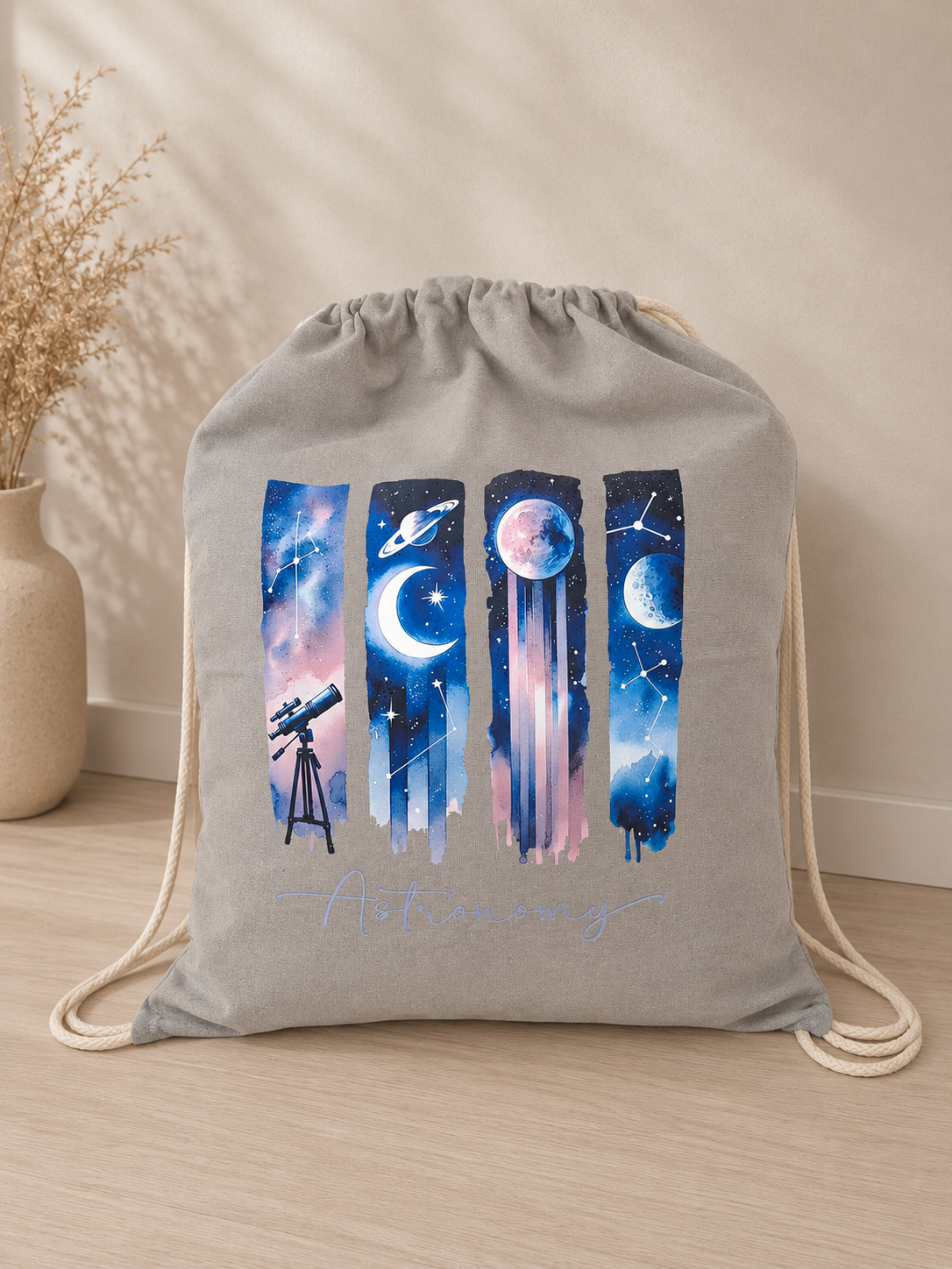 Turnbeutel Astronomie, bunt, Silber reflektierend