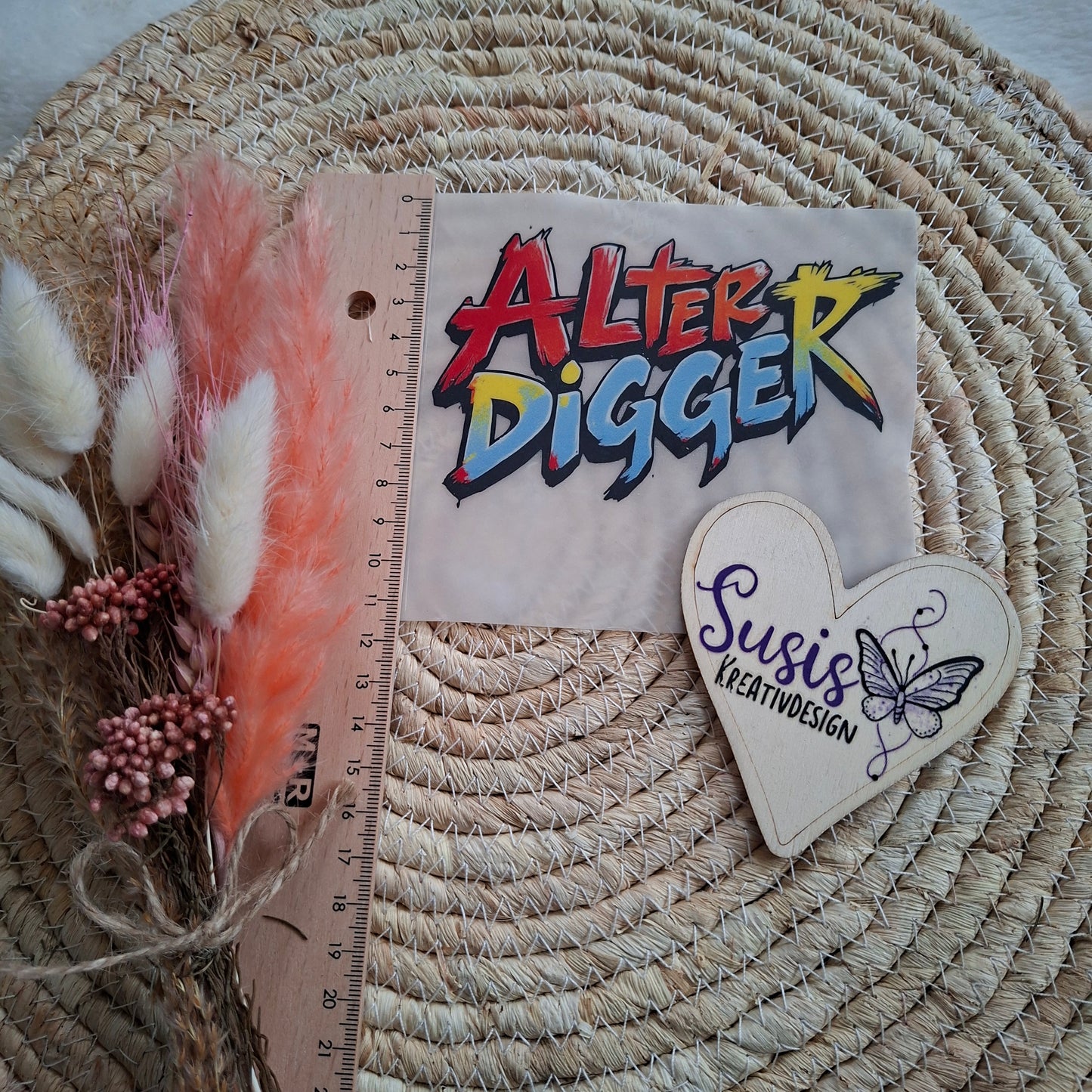 Bügelbild, Alter Digger, rot/blau reflektierend