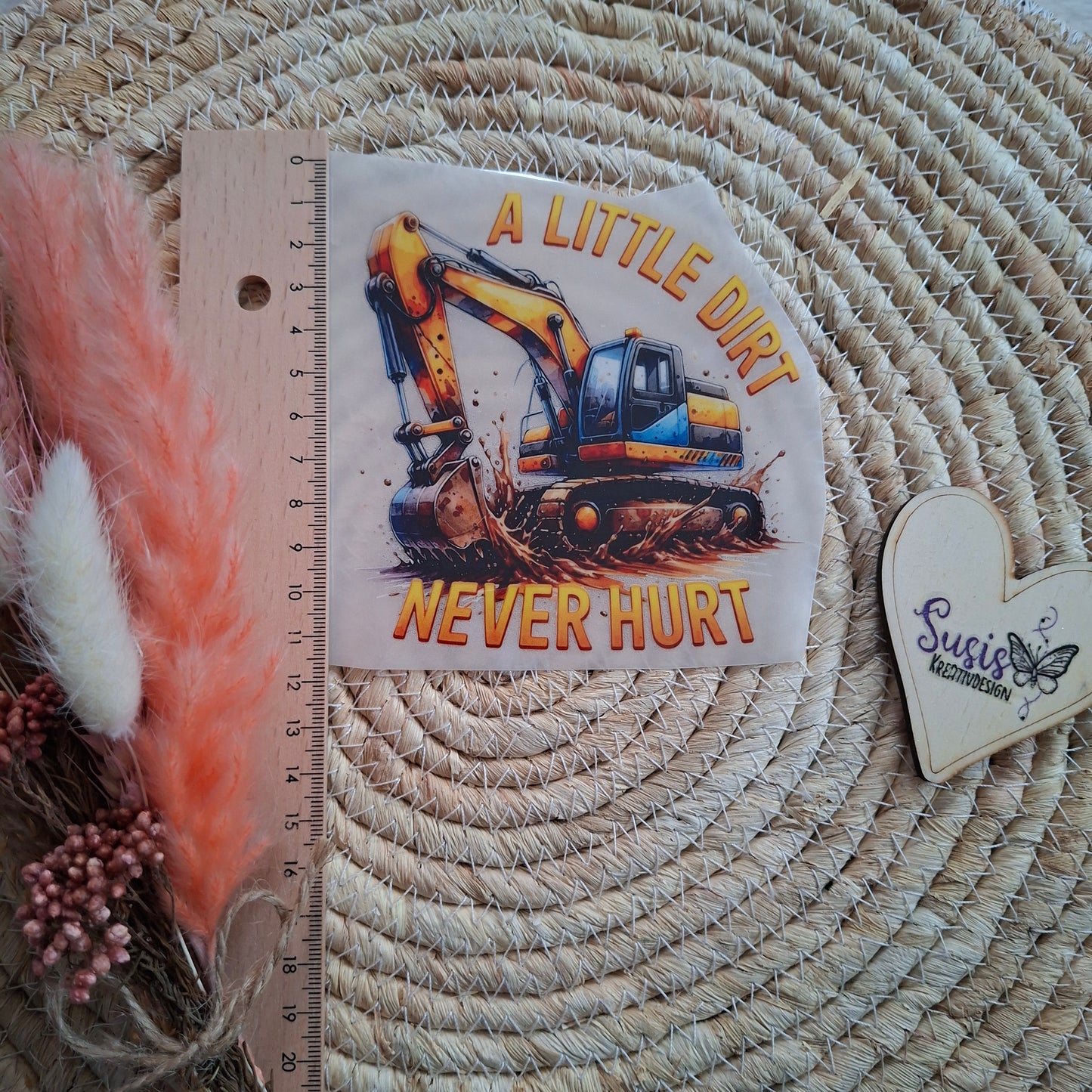 Bügelbild, Bagger, Little Dirt, reflektierend