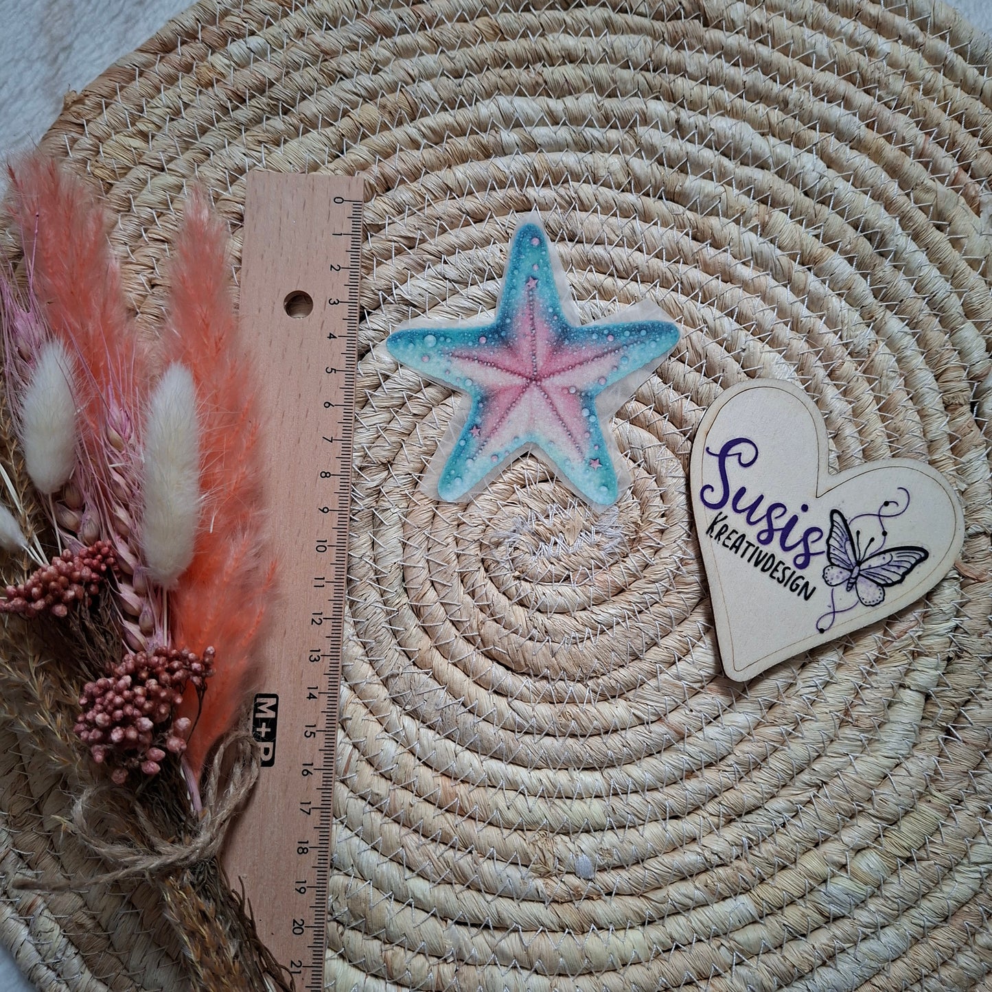 Bügelbild, Glitzer, Seestern, pastell