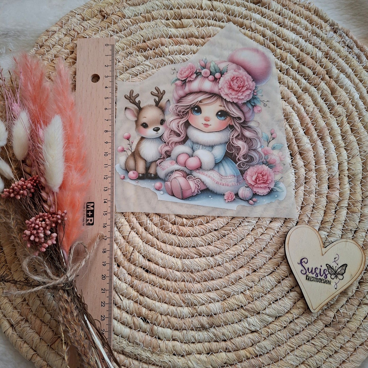 Bügelbild, Mädchen, Winter, Rentier, GlowInTheDark