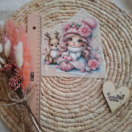 Bügelbild, Mädchen, Winter, Rentier, GlowInTheDark