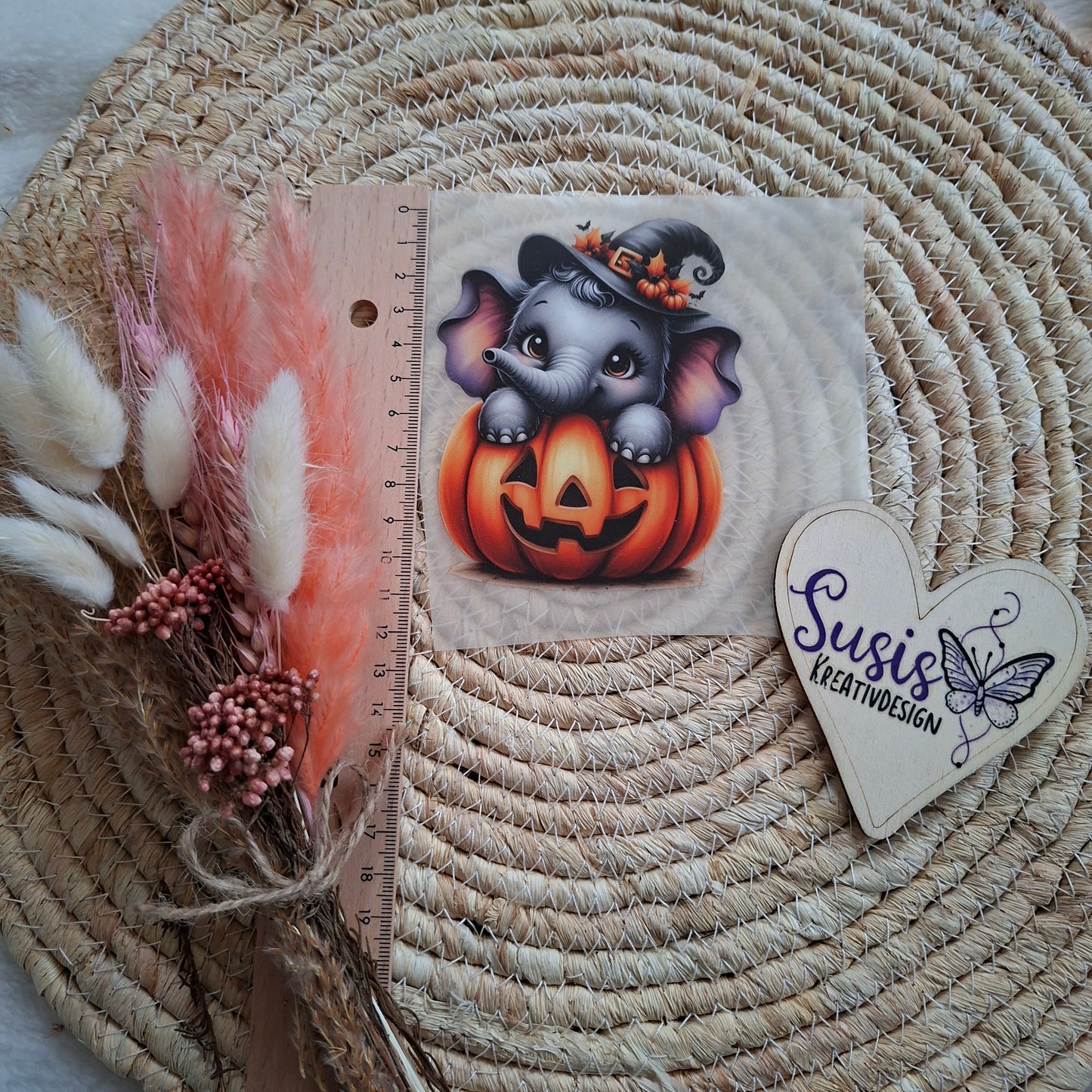 Bügelbild, Elefant im Kürbis, Halloween, GlowInTheDark