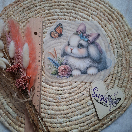 Bügelbild,Glitzer, Hase, Schmetterling