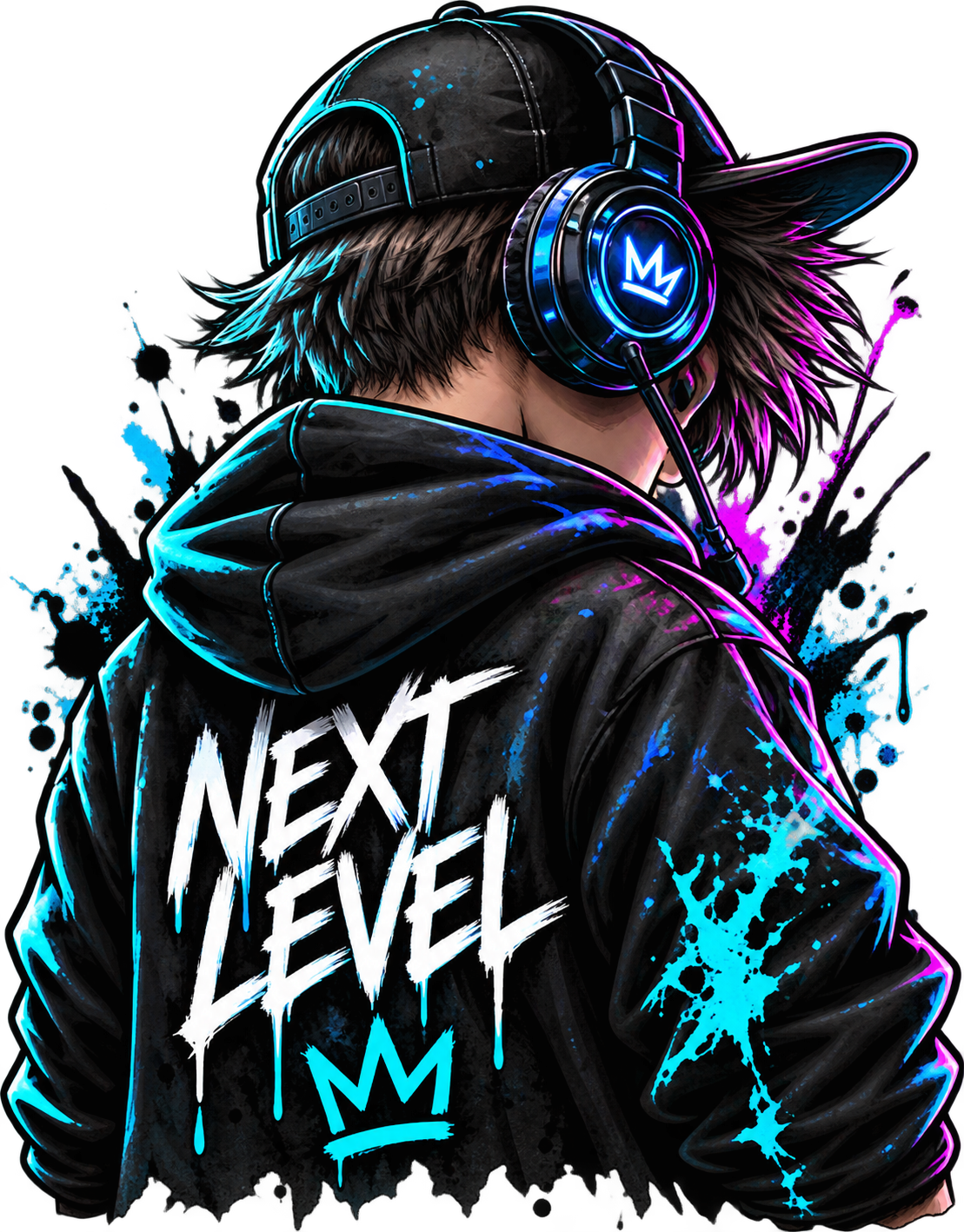 Bügelbild Gamer, Controller, Zocker, neon, bunt, Headset, cool #7