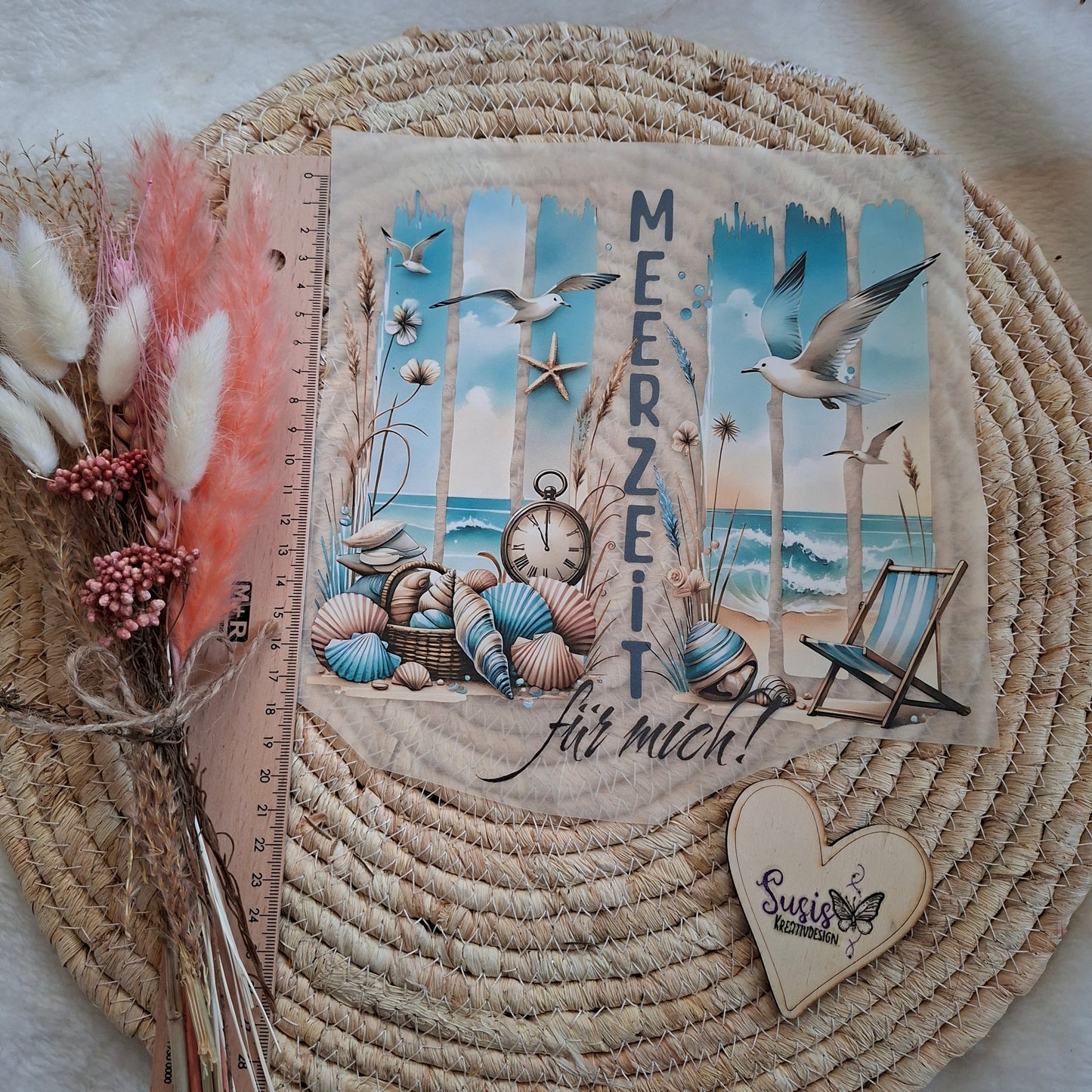 Bügelbild, Meerzeit für mich, Streifenbild, Meer, Strand, GlowInTheDark