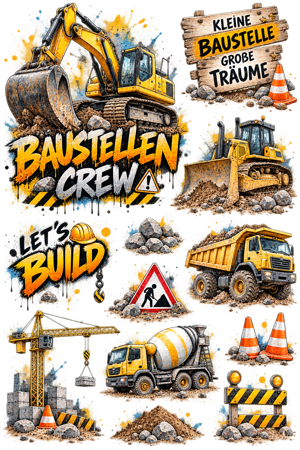 Mix it Bügelbilder – Baustelle | Bagger & Baustellenfahrzeuge