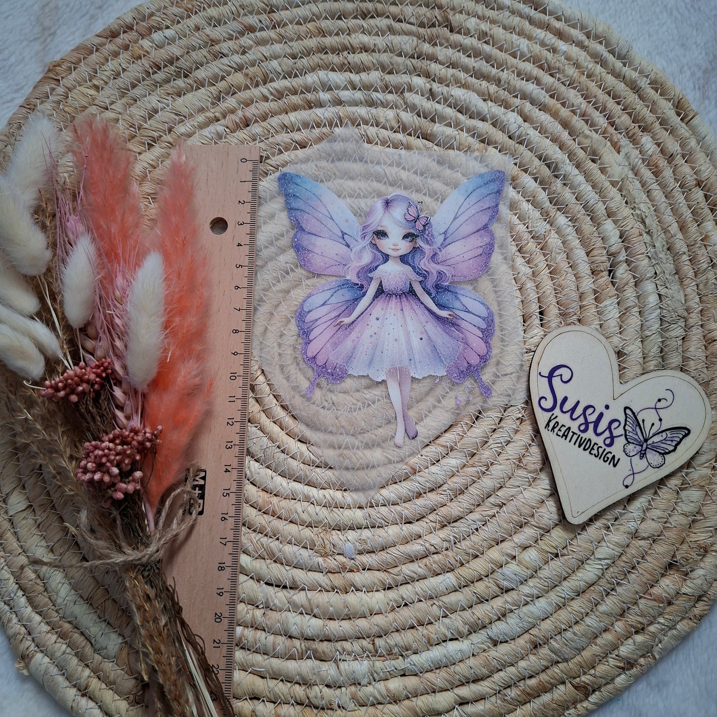 Bügelbild, Glitzer, Fee, lila