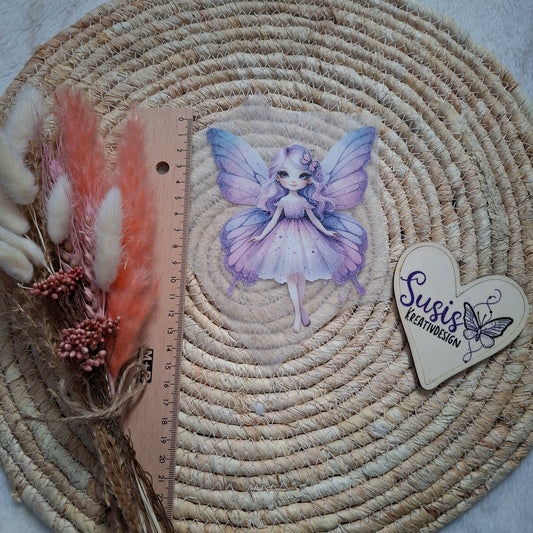 Bügelbild, Glitzer, Fee, lila