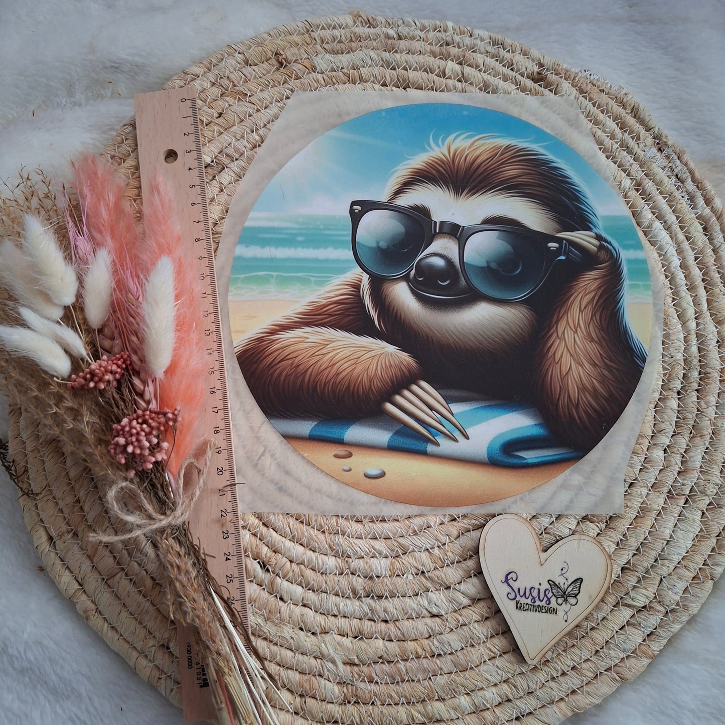 Bügelbild, Faultier mit Sonnenbrille, GlowInTheDark