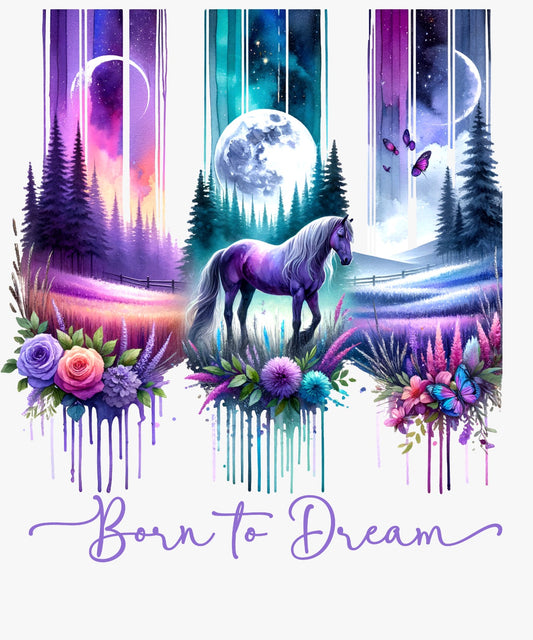 Bügelbild, Streifen, Pferd, lila, bunt, gestreift, Wald, Mond