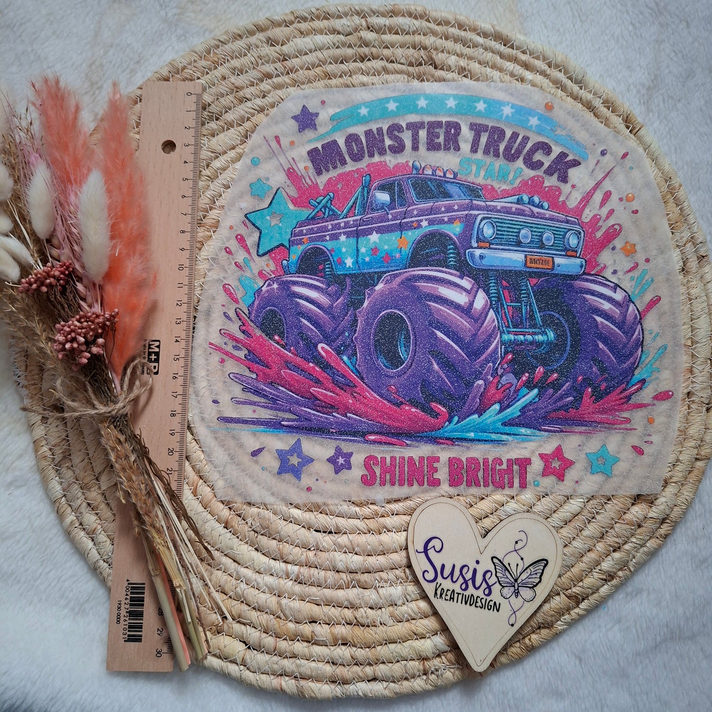 Bügelbild,Glitzer, Monstertruck