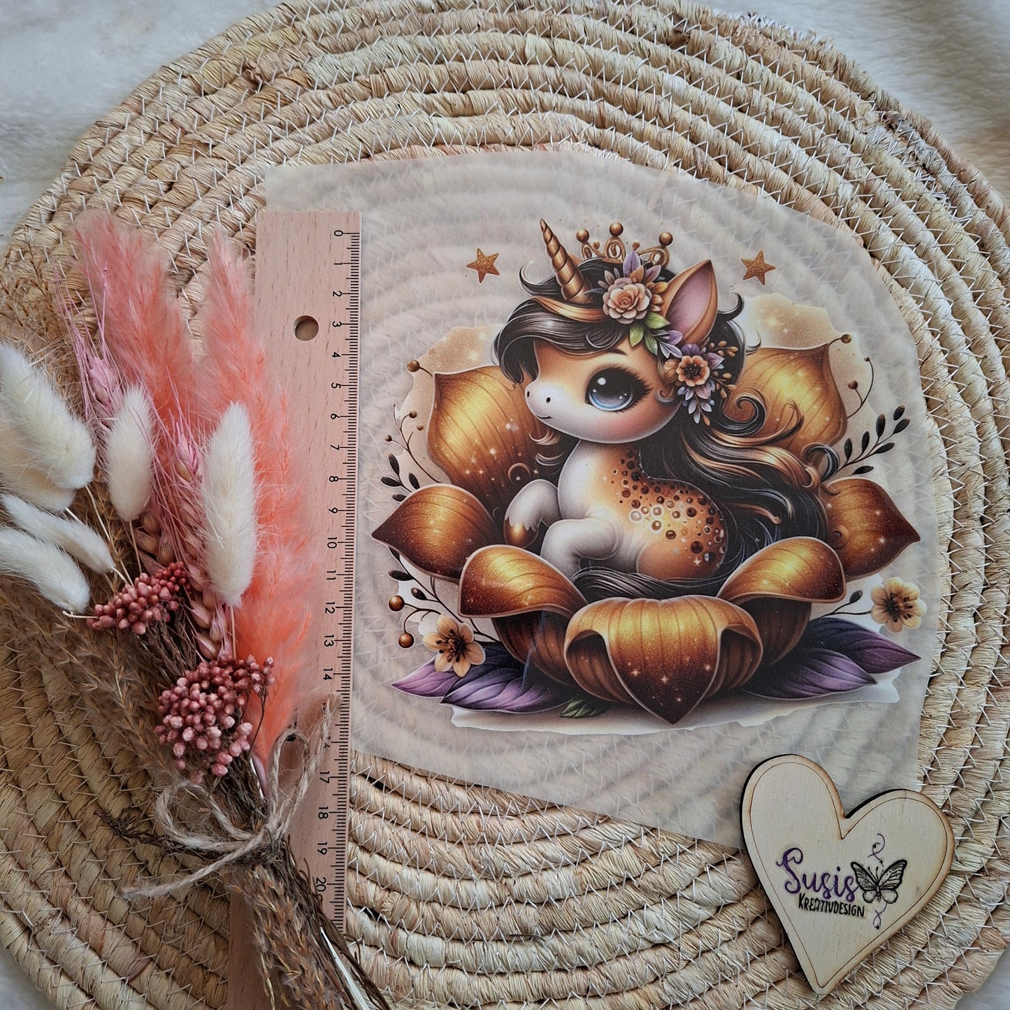 Bügelbild, Einhorn, Herbst, gold, GlowInTheDark