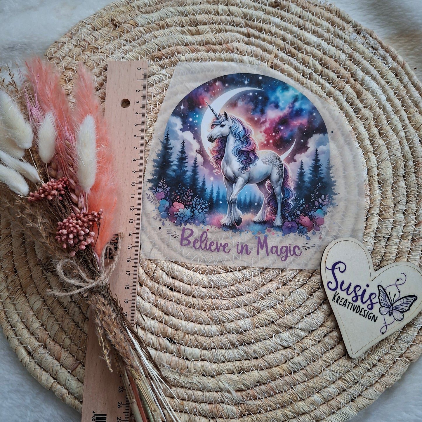 Bügelbild, Einhorn, Believe in Magic, Mond, Nacht, GlowInTheDark