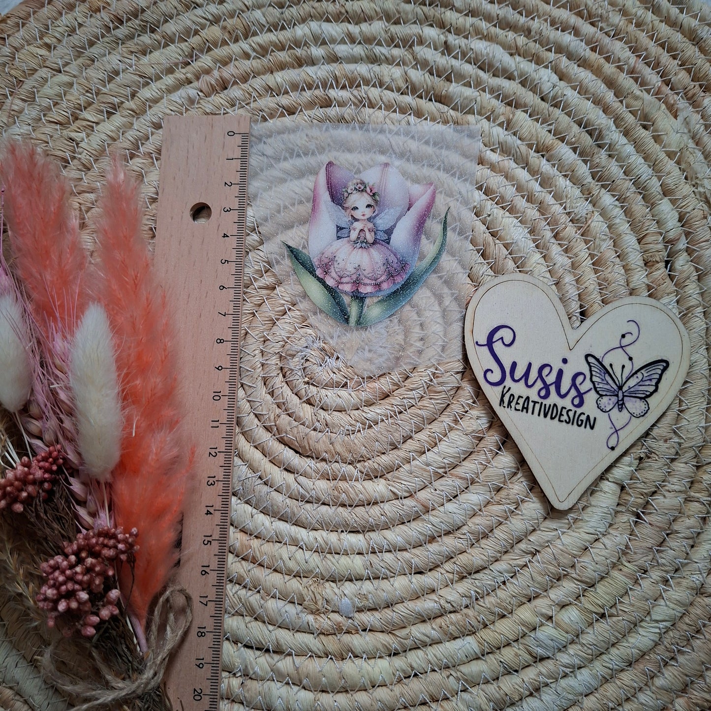 Bügelbild, Glitzer, Fee in Tulpe