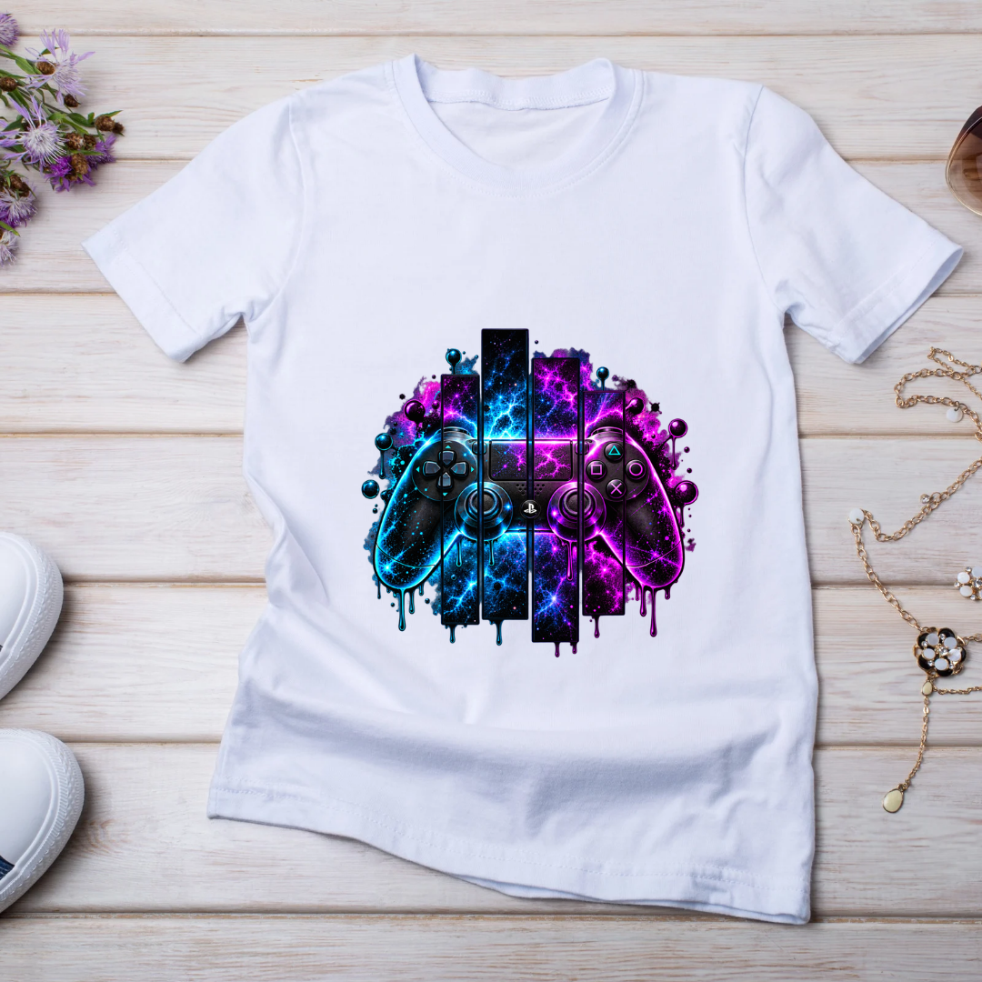 Bügelbild Gamer, Controller, Zocker, neon, bunt, Headset, cool #3