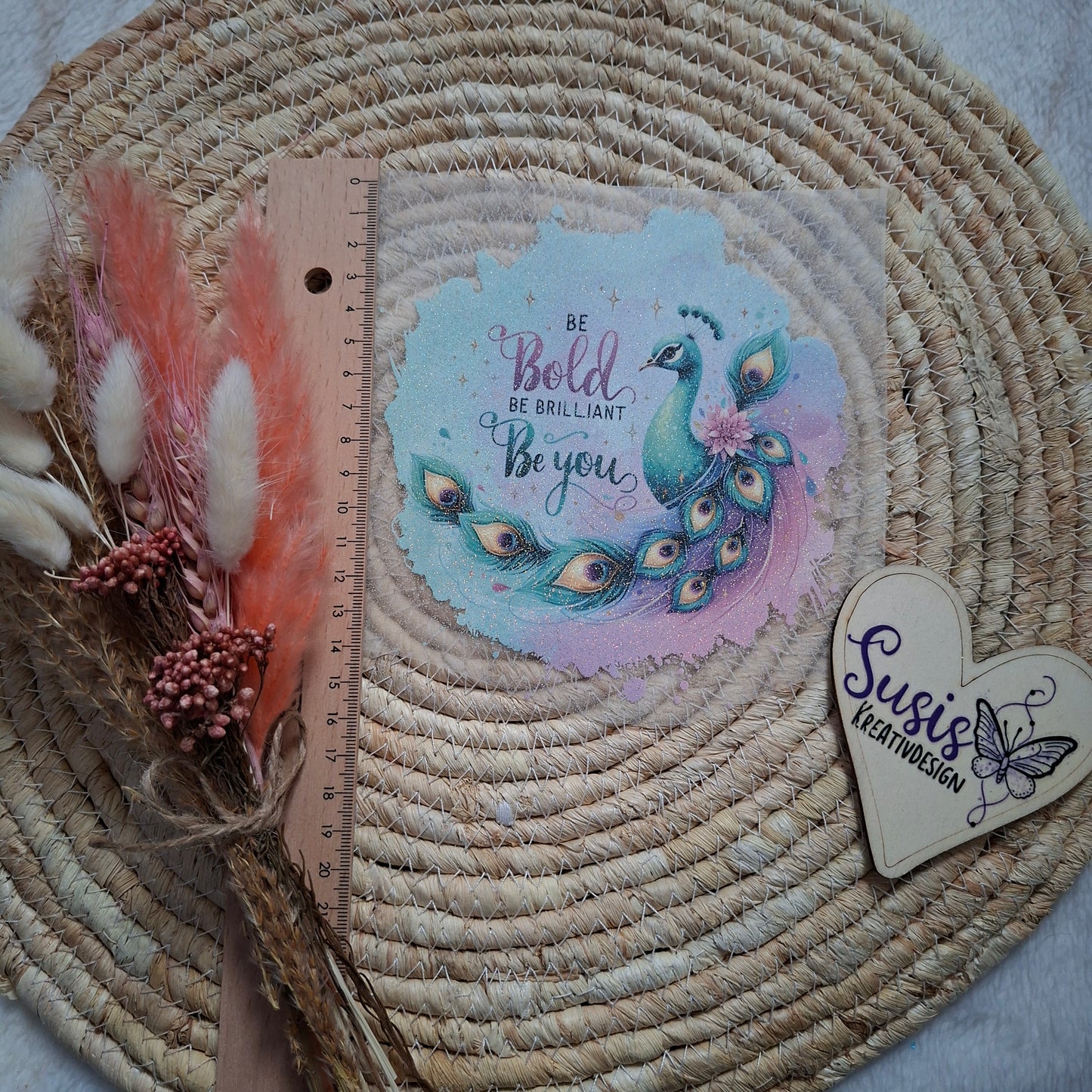 Bügelbild,Glitzer, Pfau