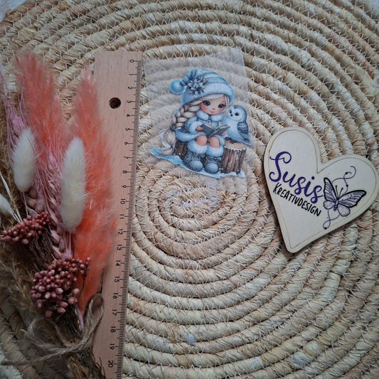 Bügelbild, Glitzer, Mädchen, Winter, Eule