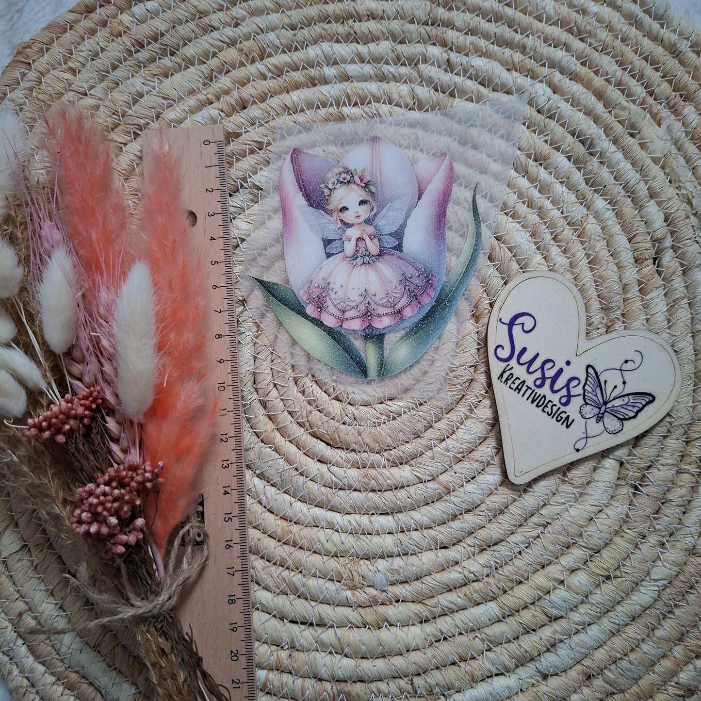 Bügelbild, Glitzer, Fee in Blume,  Frühling