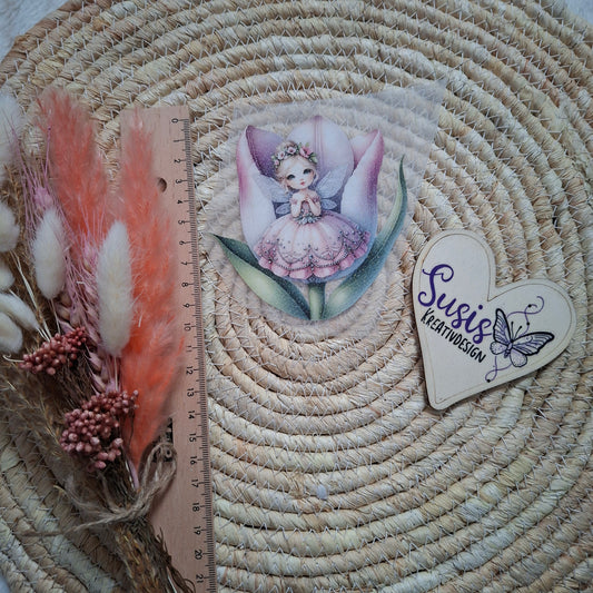 Bügelbild, Glitzer, Fee in Blume,  Frühling