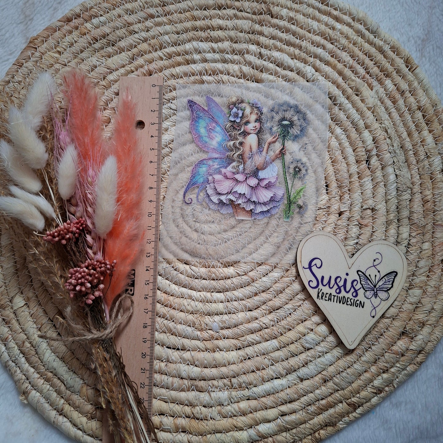 Bügelbild,Glitzer, Fee mit Pusteblume