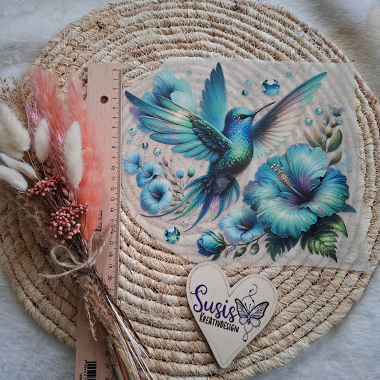 Bügelbild, Kolibri, Blume,  GlowInTheDark
