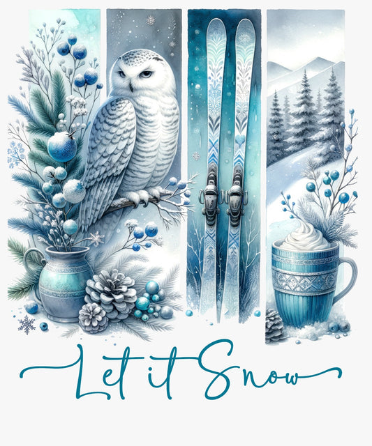 Bügelbild, Streifen, Winter, Eule, Let it Snow, gestreift