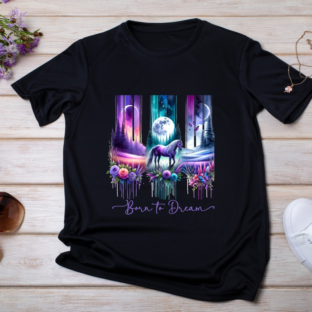 Bügelbild, Streifen, Pferd, lila, bunt, gestreift, Wald, Mond