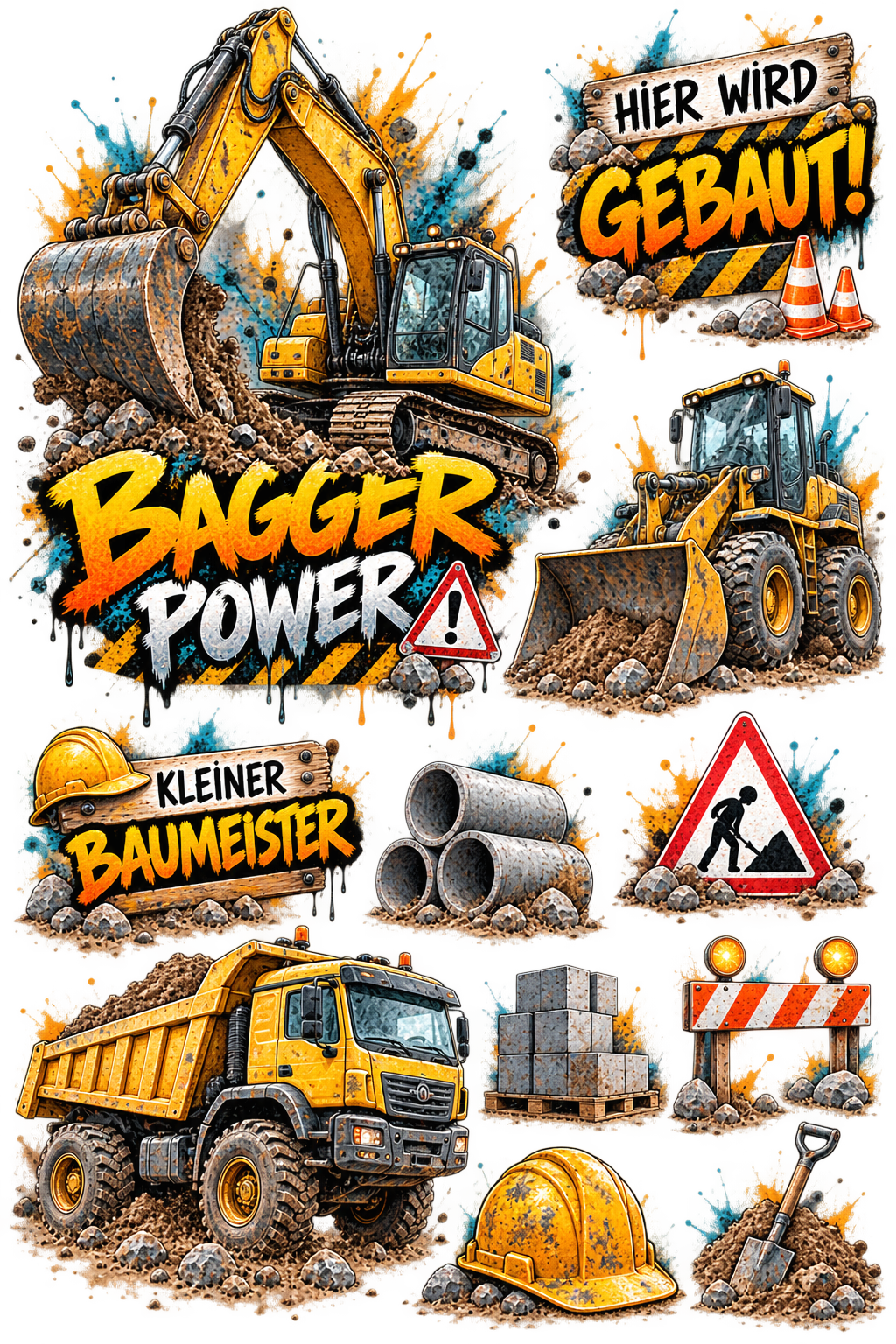 Mix it Bügelbilder – Baustelle | Bagger & Baustellenfahrzeuge