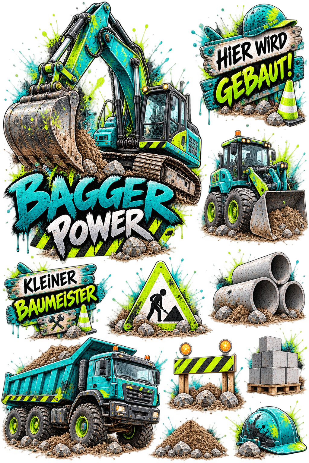 Mix it Bügelbilder – Baustelle | Bagger & Baustellenfahrzeuge