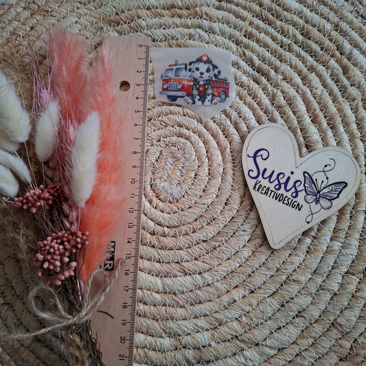 Bügelbild,Feuerwehr mit Hund, reflektierend